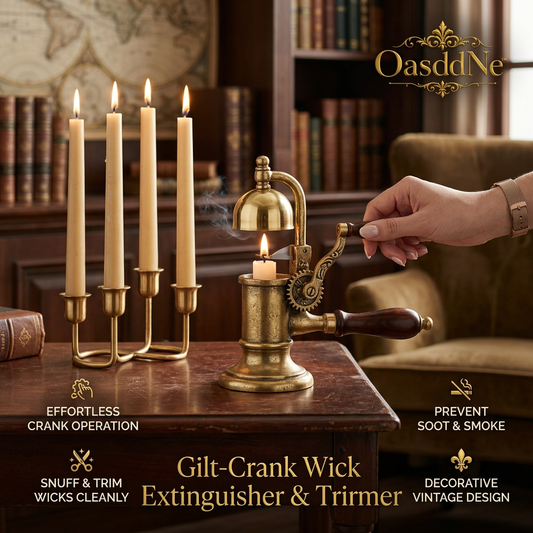 OasddNe™ Vintage Brass Candle Snuffer and Wick Trimmer, Mechanical Crank Candle Extinguisher, Decorative Antique Wick Cutter for Smokeless & Soot-Free Candle Care, Unique Home Decor Gift