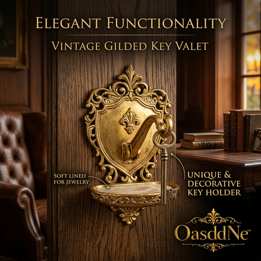 OasddNe™ Vintage Gilded Key Valet – Wall Mounted Antique Gold Key Holder with Soft-Lined Jewelry Tray, Decorative Fleur-de-Lis Entryway Organizer for Keys, Rings, and Pocket Items, Baroque Style Home Decor